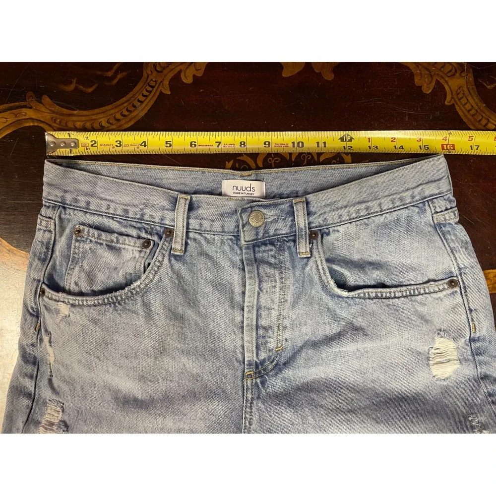 nuuds Curvy High Waisted Straight Leg Distressed Jeans Light Wash Blue Grunge 29